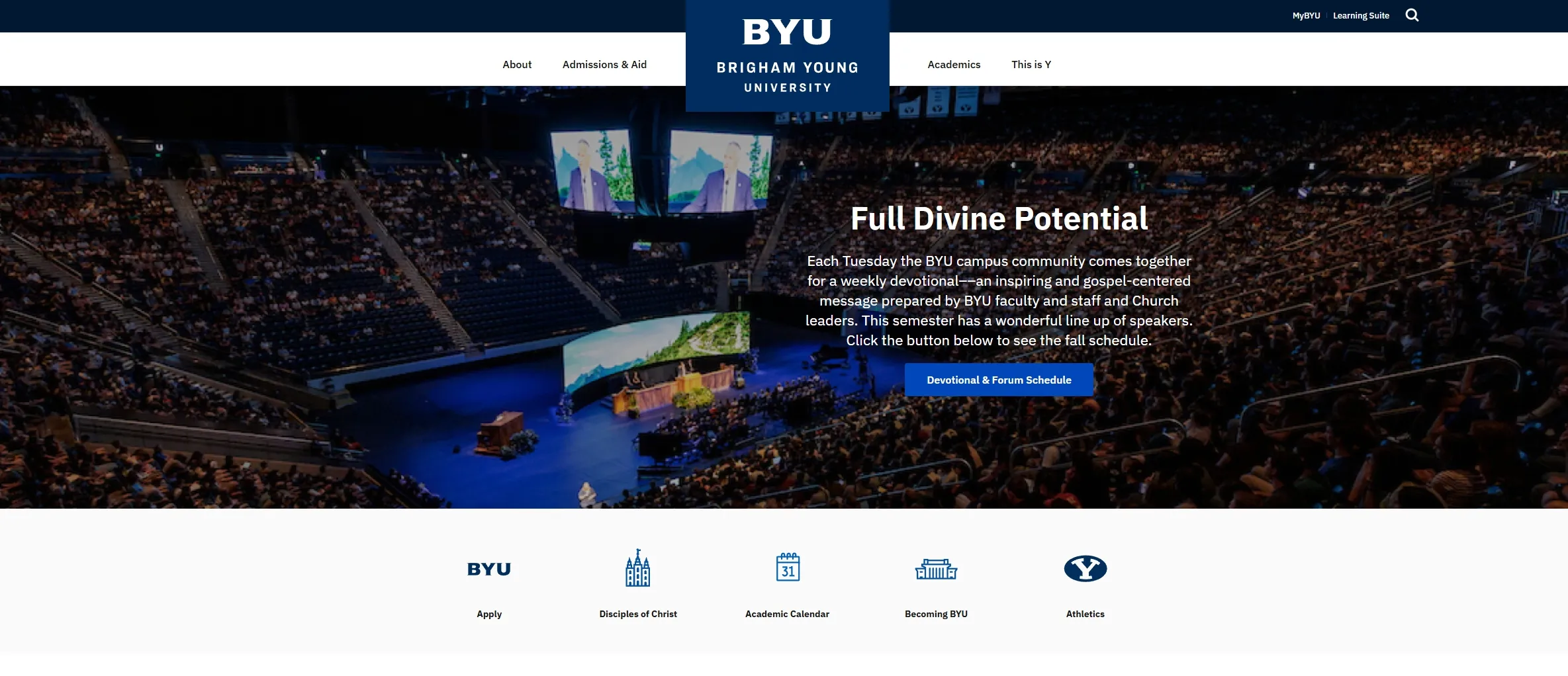Current website view for Brigham Young University
