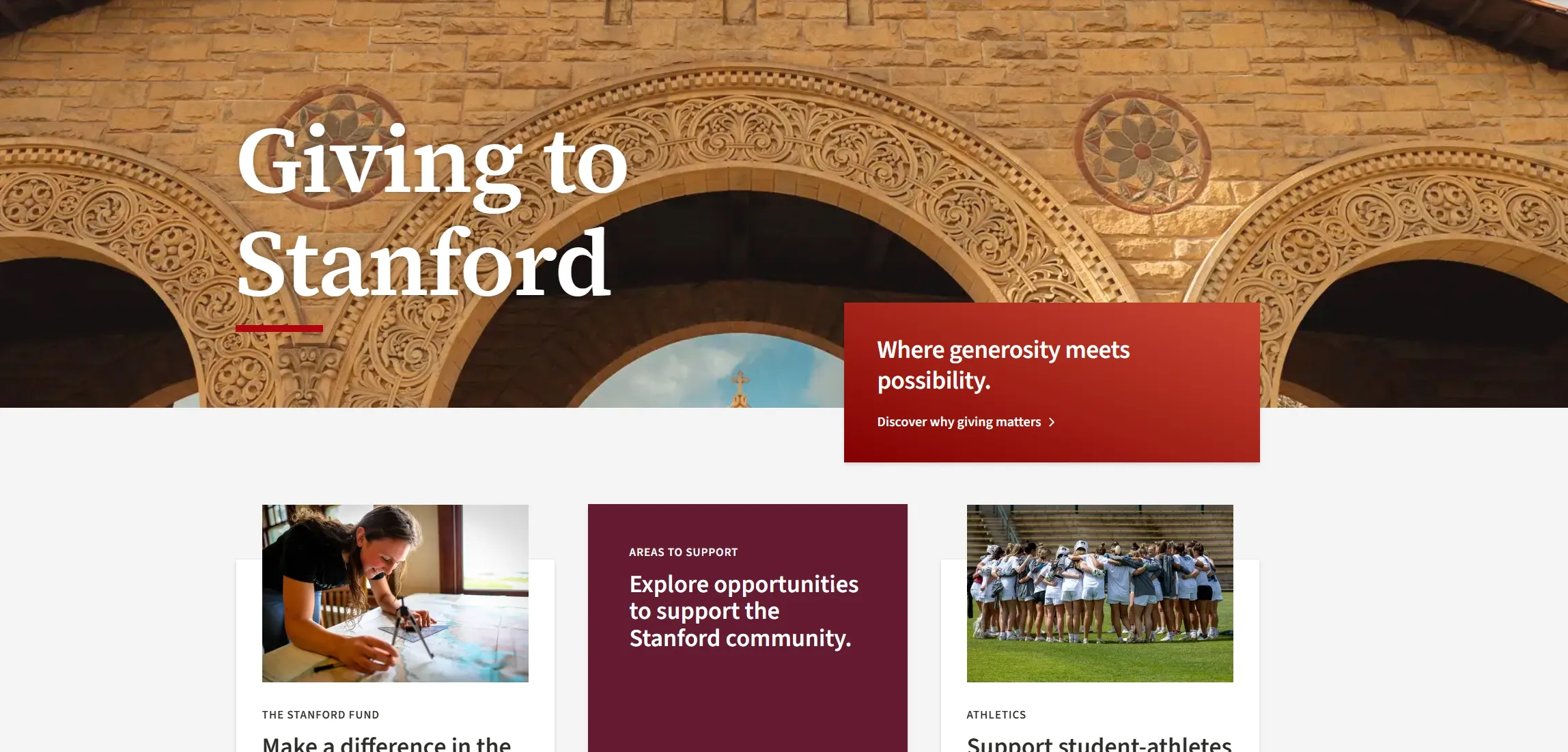 Current website view for Giving at Stanford