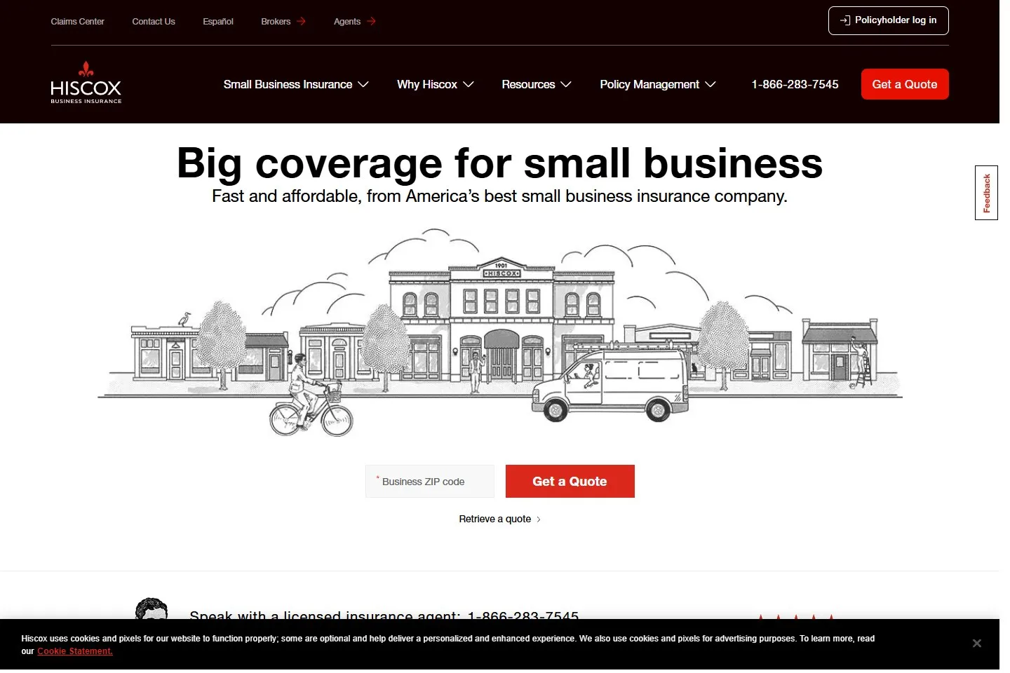 Current website view for Hiscox