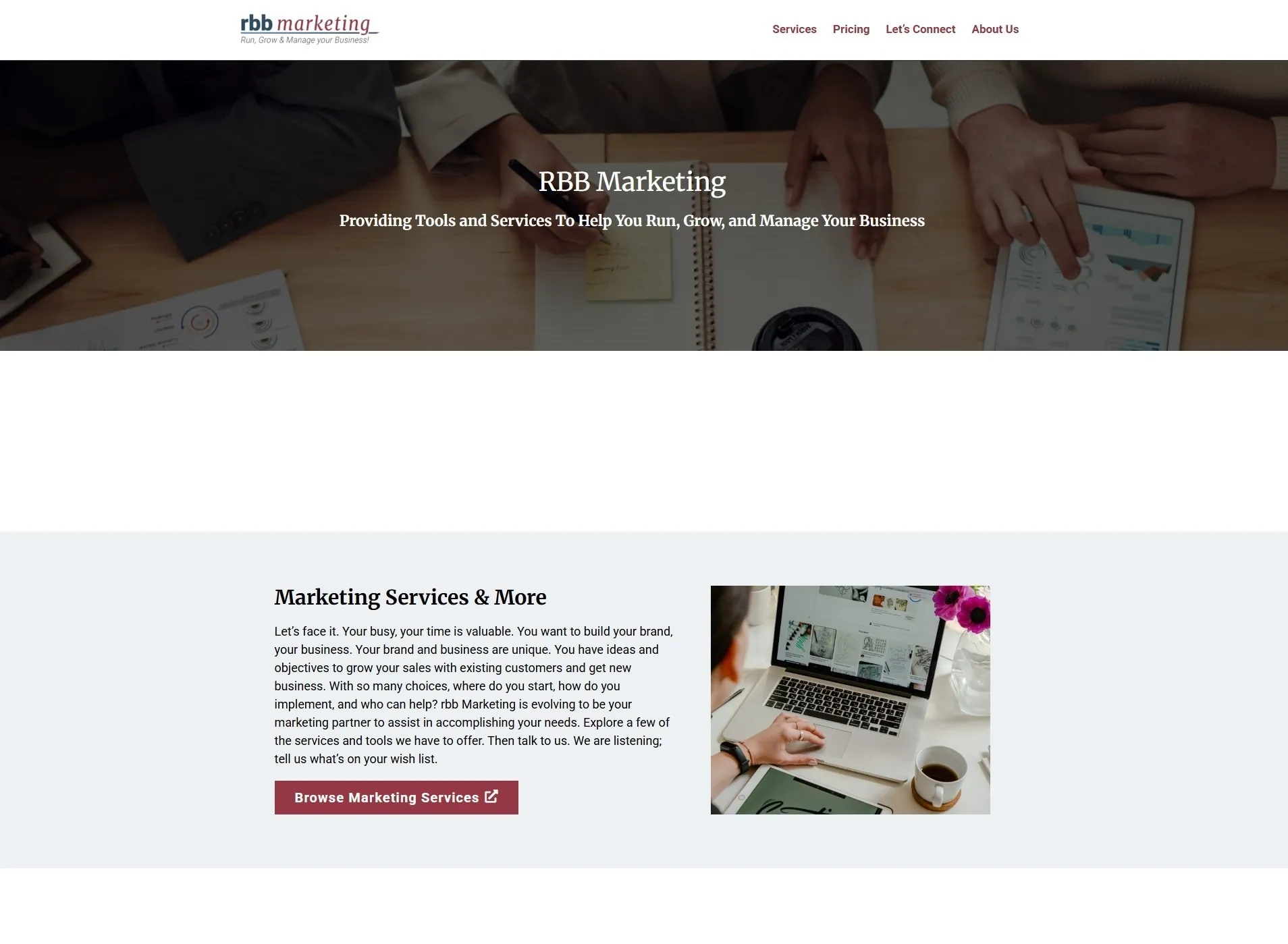 Current website view for RBB Marketing