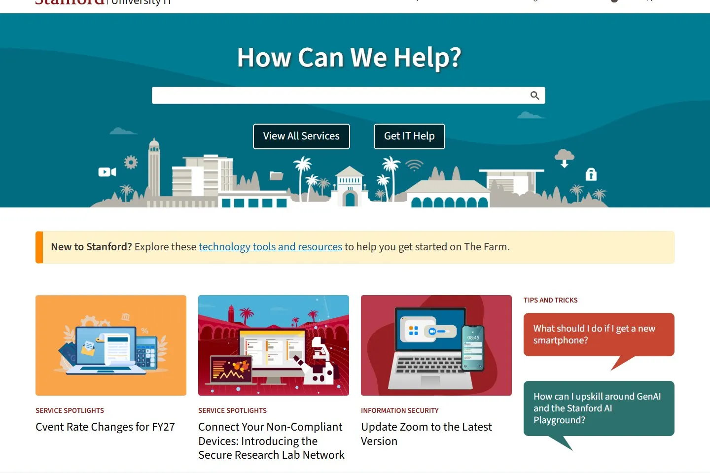 Current website view for Stanford University IT